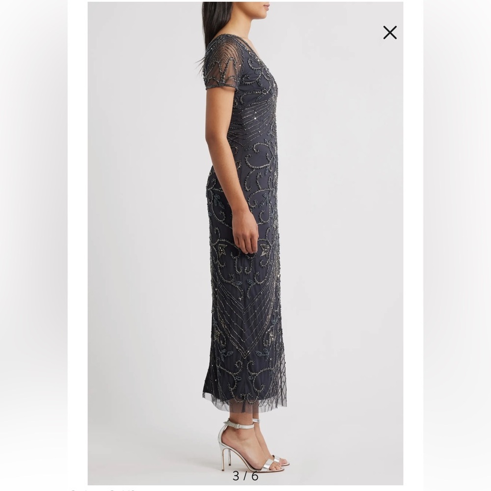 Pisarro Nights Beaded Mesh Column Gown in Griffin - Picture 3 of 15